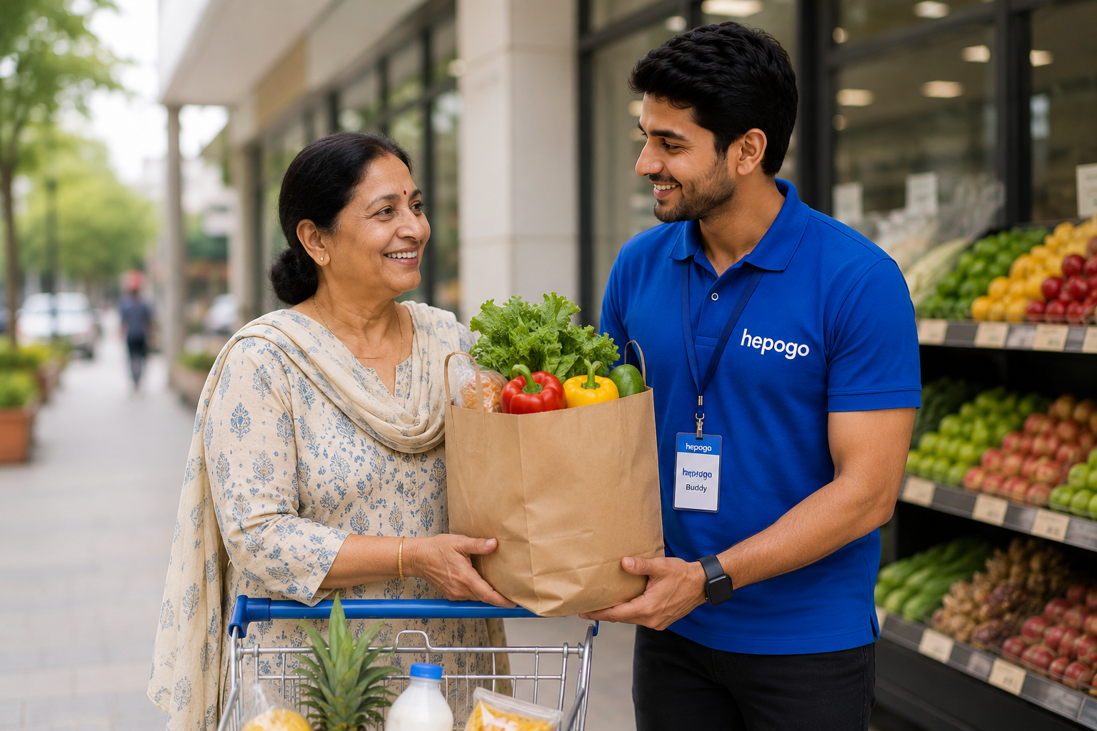 A companion helping with grocery shopping